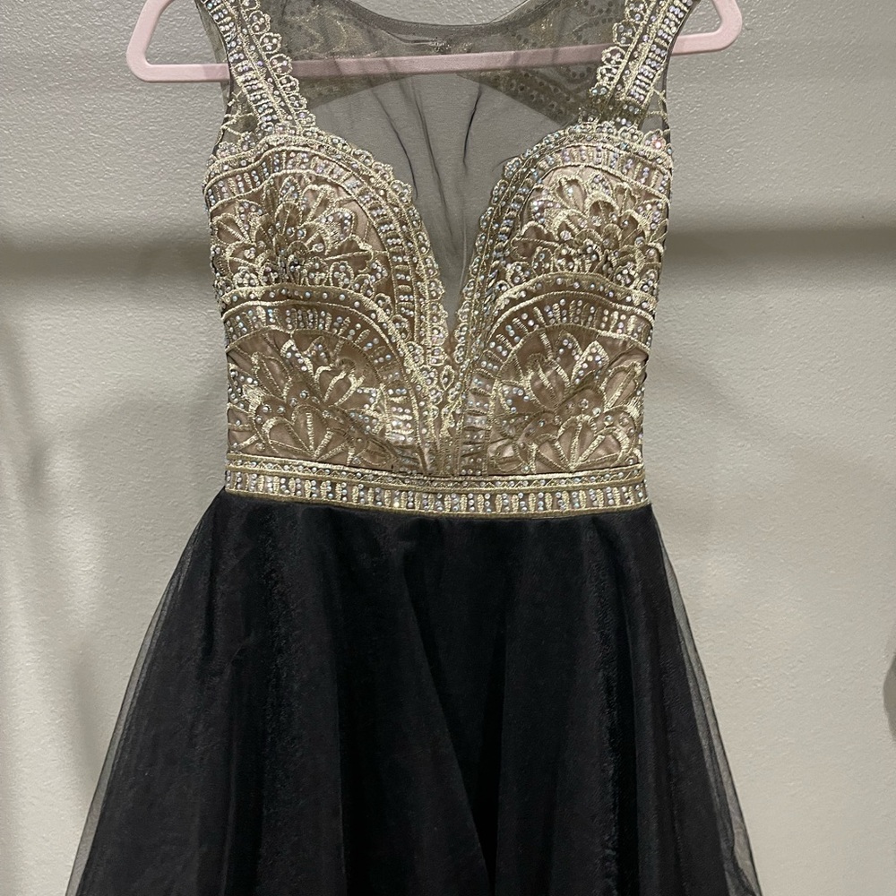 Glamorous Black and Gold Embroidered Prom Dress